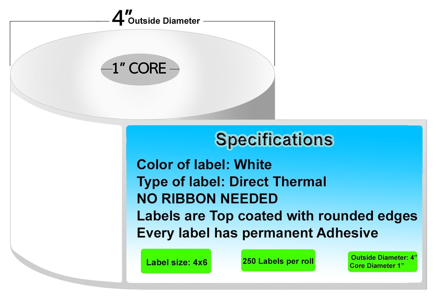 4 Rolls - 4x6 Direct Thermal Shipping Label Bulk Pack 250-Roll